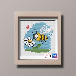 Cross stitch pattern Bee and Flower small PDF design embroidery Saga