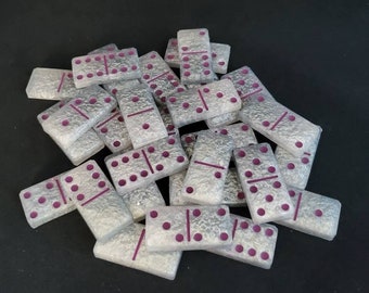 Silver/grey and purple domino's set, tile game, anytime gift, domino set
