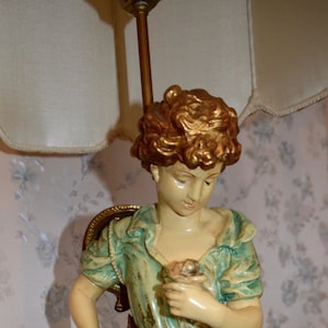 Vintage Large Mid 20th Century L & F Moreau Hand Painted Spelter Boy Table Lamp