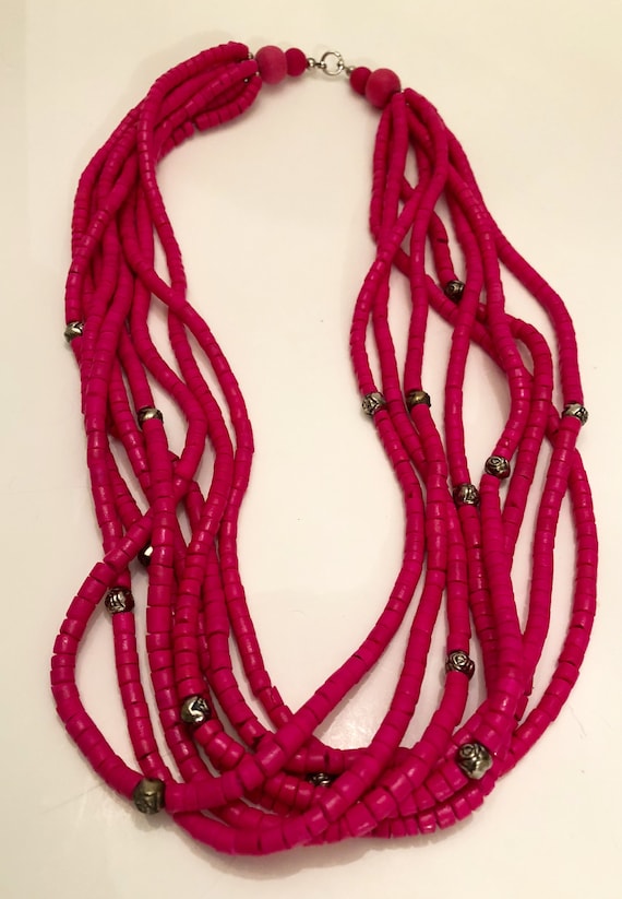 Vibrant pink pukka shell multi strand necklace - image 1