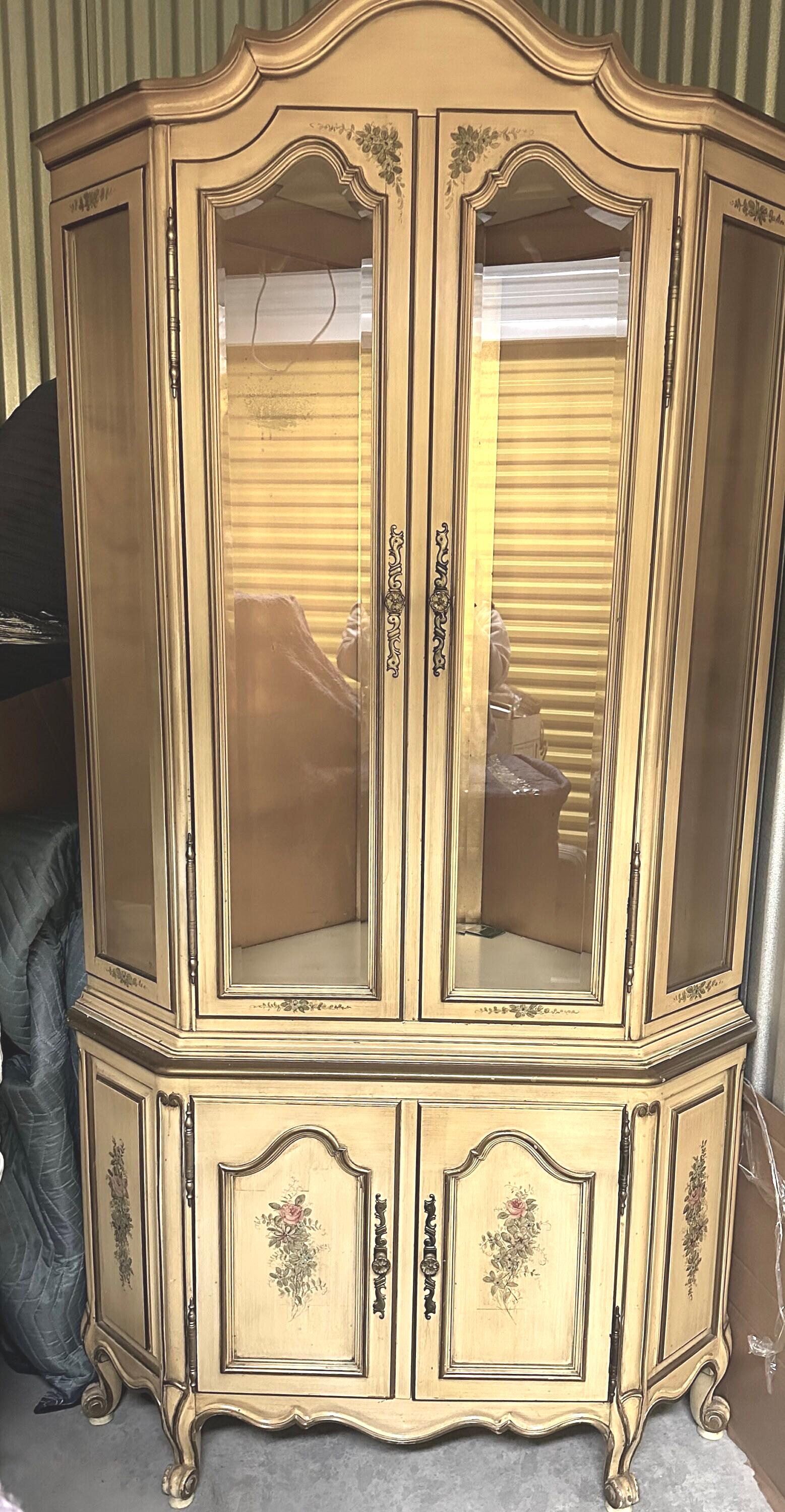 Hand Painted French Provincial Corner Hutch