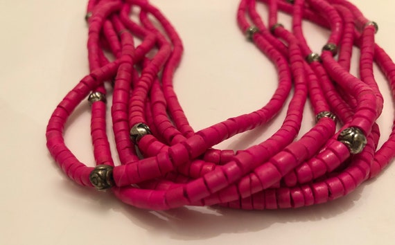 Vibrant pink pukka shell multi strand necklace - image 2