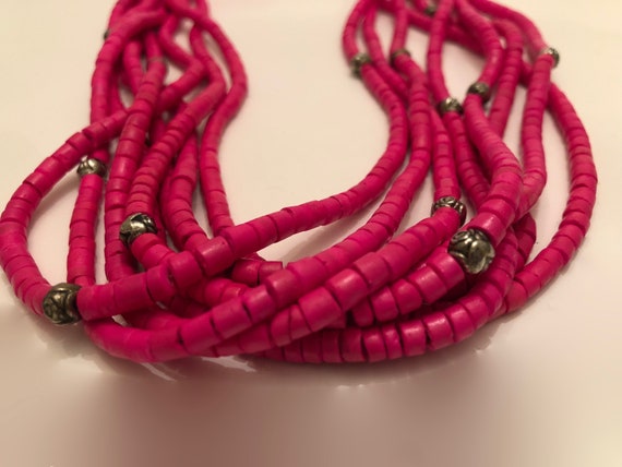 Vibrant pink pukka shell multi strand necklace - image 4