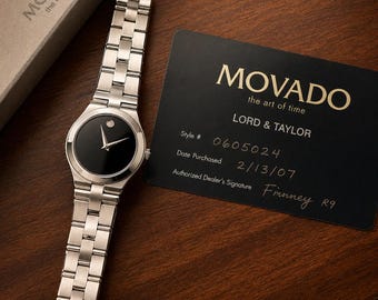 Vintage Movado Museum Watch Stainless Steel Black Dial Minimalist Swiss Made with Warranty Card