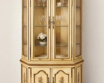 Hand Painted Vintage French Corner Hutch
