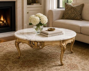 Vintage franskt marmor soffbord