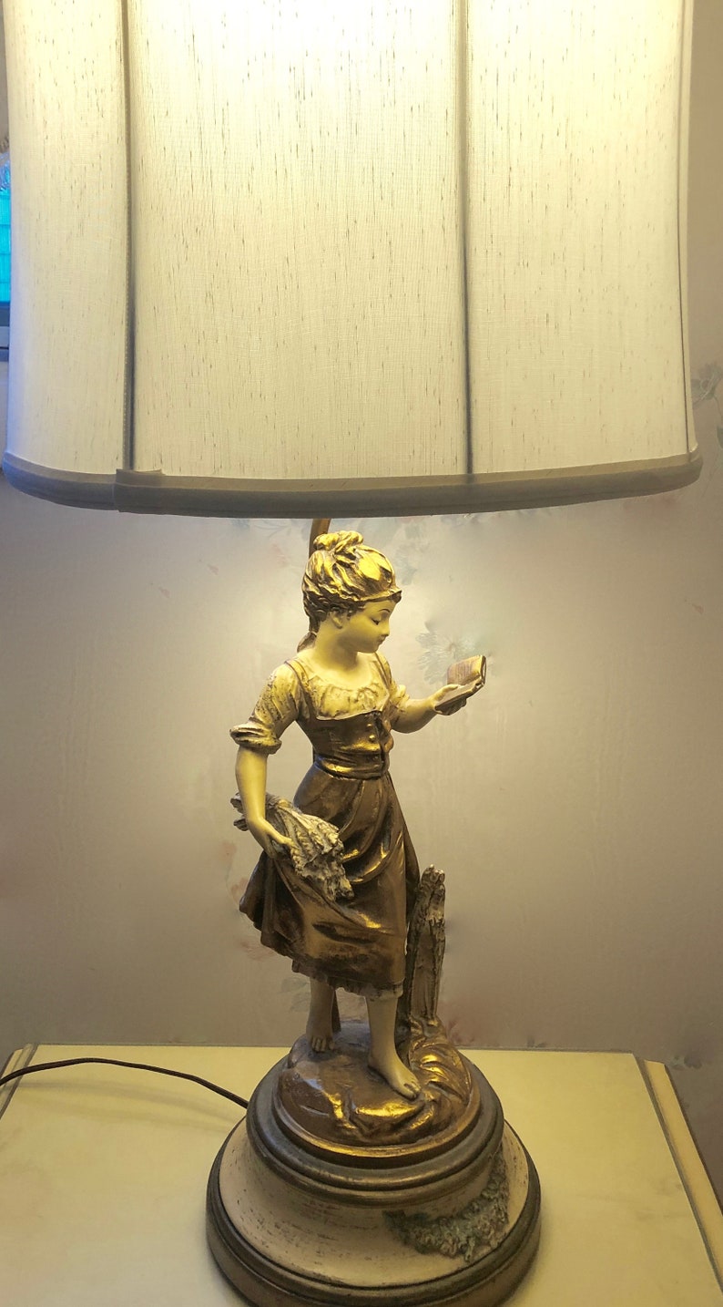 L-F-Moreau Pair of Vintage Art Nouveau Spelter Lamps J-B image 1