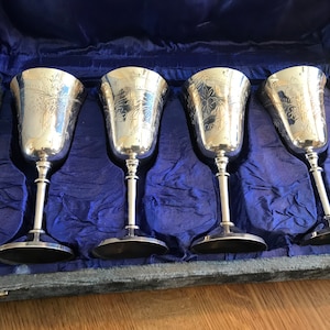 vintage wine glasses. silver plated wine glasses.