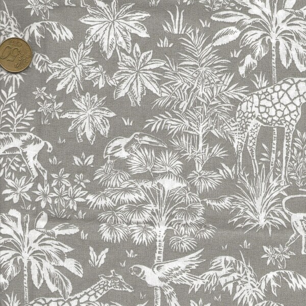Cotton fabric printed with forest, jungle, animals - 75x50cm