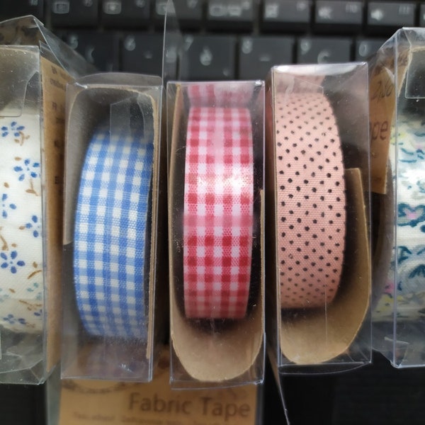 Fin de Série :  FABRIC TAPE - Pois, Paillettes, dentelles ou Vichy - Ruban de tissu adhésif  15mm x 4m