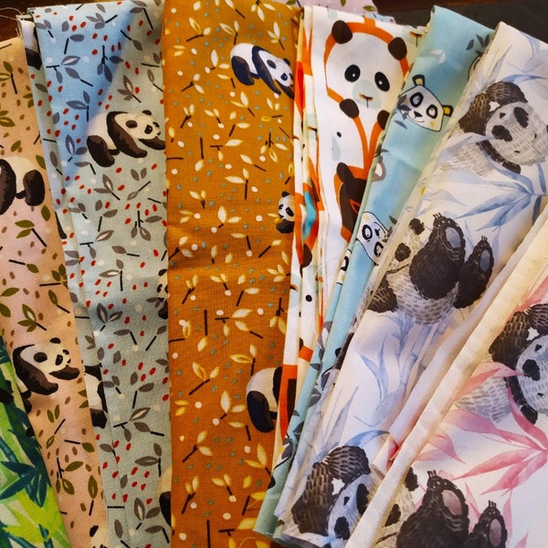 DESTOCKAGE : Tissus PANDAS - 100% coton - coupons 75x50cm