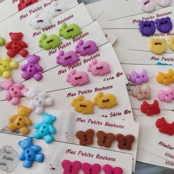 DESTOCKAGE : Boutons en résine - Collection "ANIMAUX" - Lapins, Papillons,  Ours, Chiens ...