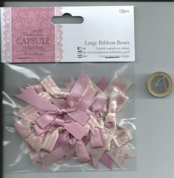 - Capsule 12pcs Large Ribbon Bows Wild Rose for cards and crafts