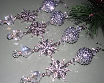 Silver Ornaments, Set of 4 silver Christmas ornaments, 4 silver winter ornaments