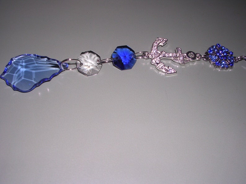 Sapphire Crystal Suncatcher Blue Crystal Window Ornament Sapphire Ships Anchor Crystal Ornament