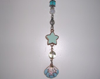 Blue Seashell Rear View Mirror Charm, Beach Car Charm