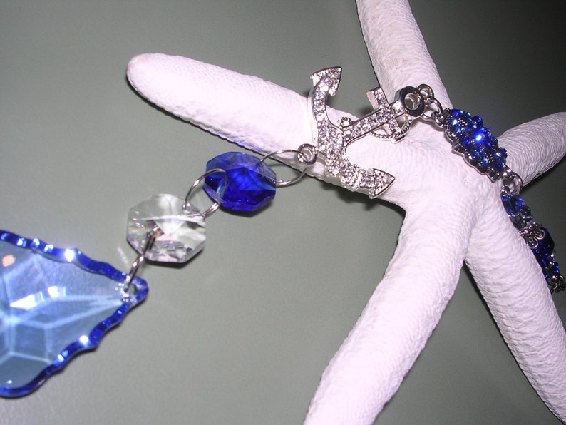 Sapphire Crystal Suncatcher Blue Crystal Window Ornament Sapphire Ships Anchor Crystal Ornament