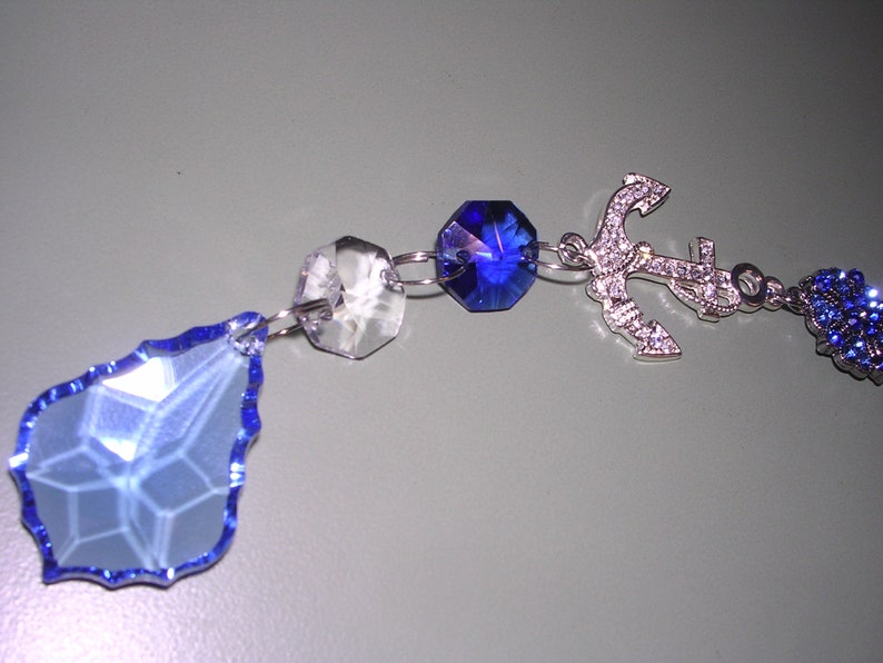 Sapphire Crystal Suncatcher Blue Crystal Window Ornament Sapphire Ships Anchor Crystal Ornament