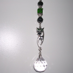 Green eyed Cat rear view mirror charm, Cat car charm