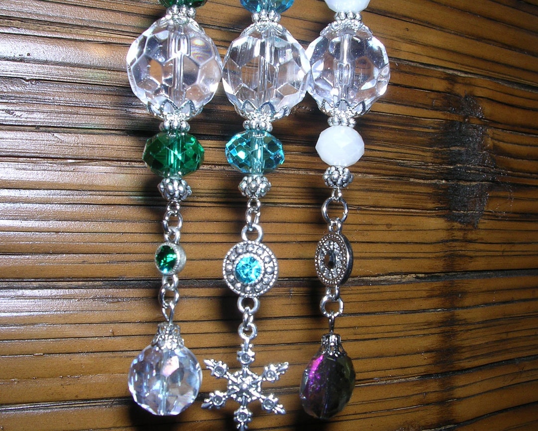 Set of Three Glass Ornaments Aqua Blue Ornaments Zircon Etsy