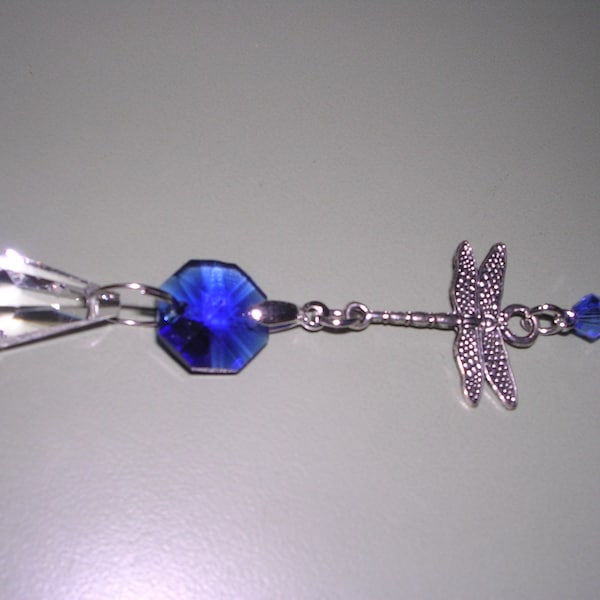 Sapphire dragonfly rear view mirror charm, blue dragonfly car charm, September birthday charm