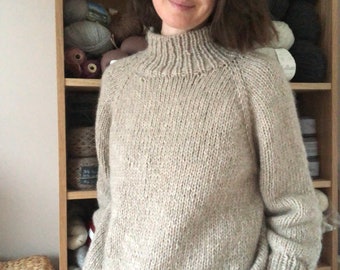 Hand-knitted unisex sweater in alpaca, wool and cotton