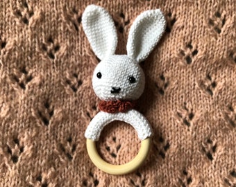 Hand crocheted baby rabbit rattle