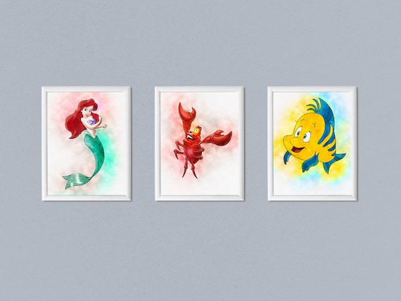 Ariel Sebastian and Prince Eric Princess Ariel Little Mermaid Inspirational Nursery Decor Wall Art Print Flounder