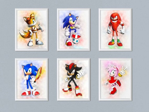 Sonic prints, SET of 6, Printable Art, Nursery Room Decor, Instant Download, Watercolor, Kids Birthday Decoration Il_570xn