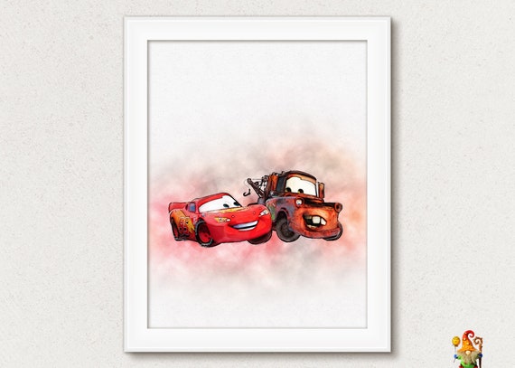 Disney Cars Print Disney cars poster Cars printable art Cars Mater McQueen Cars Print watercolor Printable birthday Disney Cars Boys room Il_570xn