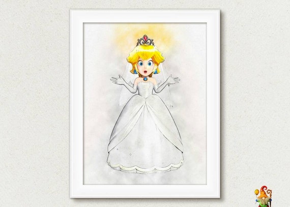 Peach Wedding Super Mario Print Game Mario Poster Nintendo Game Print Watercolor Printable Download Nursery Decor wall art Mario Bros Il_570xn