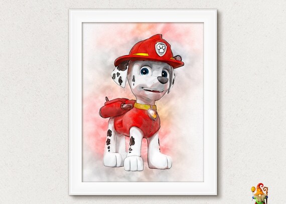 PAW Patrol print Marshall poster wall art Watercolor Nursery decor print Kidsroom wall art Baby print poster Printable download Il_570xn