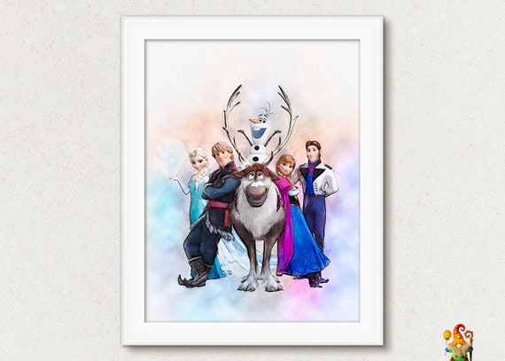 Frozen print poster Frozen birthday party favors printable Frozen characters print Nursery decor Watercolor Anna and Elsa princess download Il_570xn
