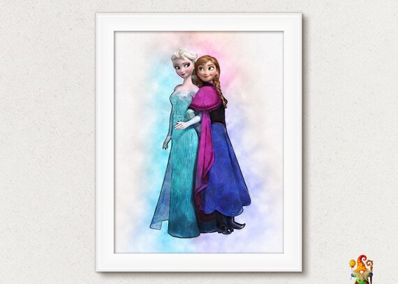 Anna and Elsa Frozen print wall art Princess Anna Frozen poster Nursery decor Watercolor Princess printable download Il_570xn