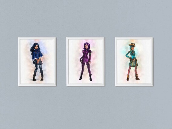 SET of 3 Descendants print wall art Descendants 2 party Evie Descendants art print Descendants Disney poster Descendants birthday theme Il_570xn