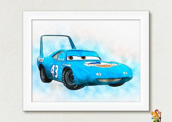 Strip The King Weathers print Disney Cars print poster wall art Printable download Disney cars Watercolor effect Kids room decor Download Il_570xn