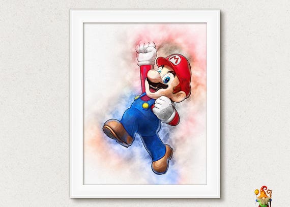 Super Mario Print Game Mario Poster Nintendo Game Print Watercolor Painting Printable Download Nursery Print Decor wall art Mario Bros Gift Il_570xn