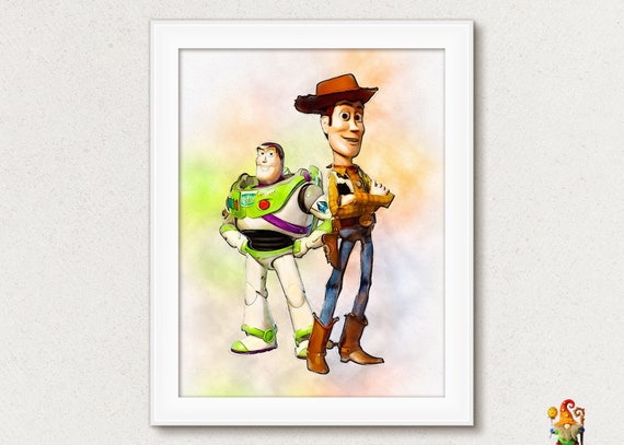 Woody Buzz Lightyear print Toy Story print poster Disney Movie print wall art Watercolor painting effect Nursery decor print download Il_570xn
