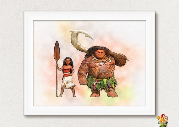 Moana & Maui print Disney Moana printable wall art Princess Moana poster Moana nursery decor Princess Moana gift printable art download Il_570xn