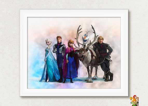 Frozen print poster Frozen birthday party favors printable Frozen characters print Nursery decor Watercolor Anna and Elsa princess download Il_570xn