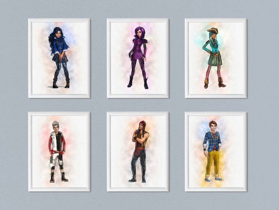 SET of 6 Descendants print wall art Descendants 2 party Evie Descendants art print Descendants Disney poster Descendants birthday theme Il_570xn