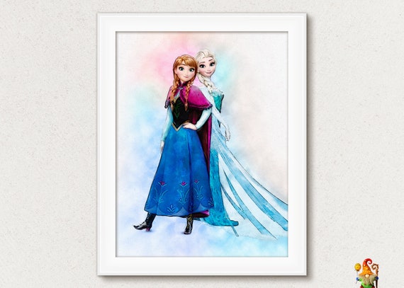 Anna and Elsa Frozen print wall art Princess Anna Frozen poster Nursery decor Watercolor Princess printable download Il_570xn