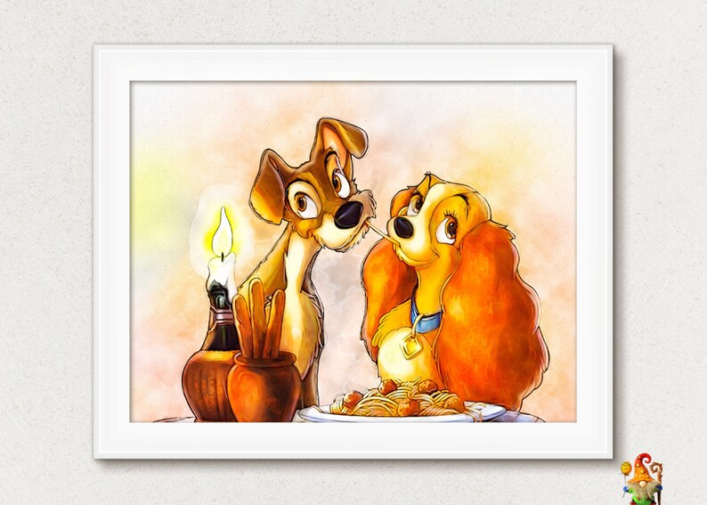 Lady and the tramp print watercolor poster wall art decor | Etsy