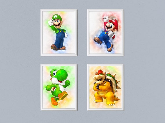 Set of 4 Prints, Boys Room Decor, Yoshi, Luigi, Browser Il_570xn