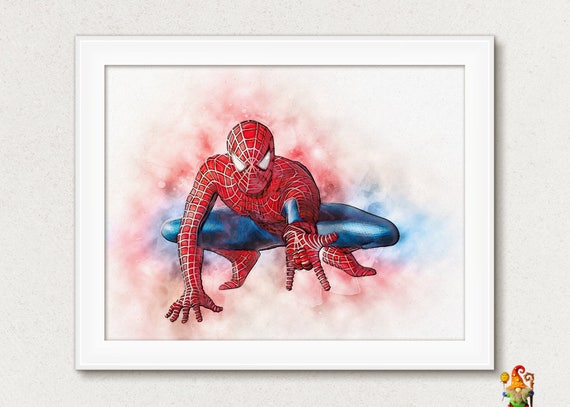 Spider-Man Digital Poster Download Spider-Man Super Hero Movie Watercolor Illustration Printable Wall Decor Kid Rooms Large Images Il_570xn