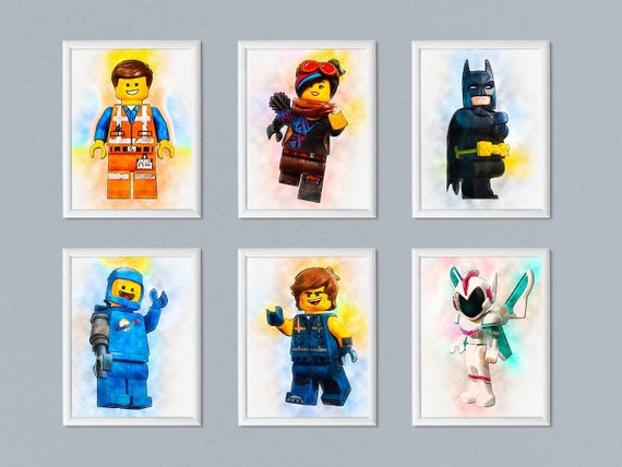 SET of 6 The LEGO Movie 2 Print Digital Download Printable Watercolor illustration Lego Batman Emmet Lucy Benby Kids Room decor Il_570xn