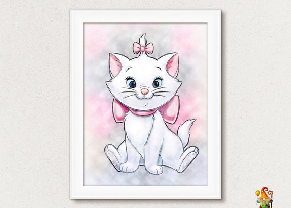 The Aristocats print poster Marie Cat Kitty print Nursery decor wall art Watercolor effect Printable download Il_570xn