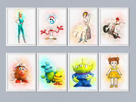 Set of 8 Toy Story print download Alien Barbie Forky Gabby Bo Peep Bunny Duck Duke Kaboom Potato Nursery printable Birthday decoration Il_570xn