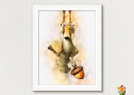 Ice age print art Scrat Ice age printable download Ice age squirrel watercolor print Ice age printable wall art Scrat squirrel poster art Il_570xn