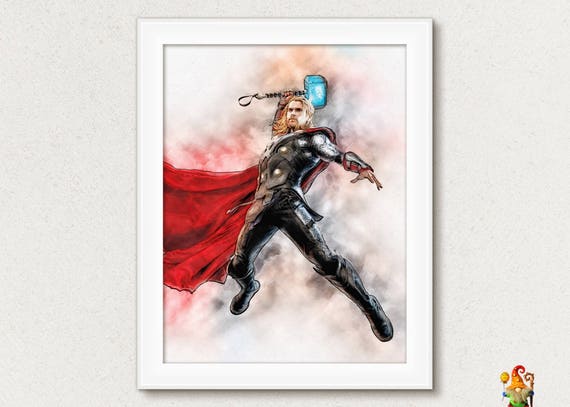 Thor Print Digital Poster Download Thor Super Hero Thor Movie Thor Watercolor Illustration Printable Wall Decor Kid Rooms Instant Download Il_570xn